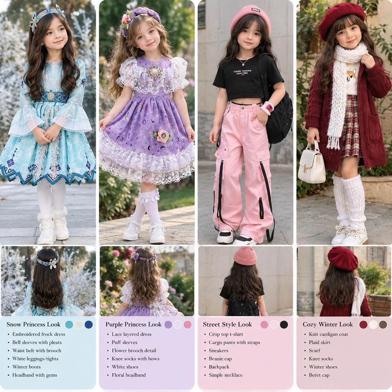 Kids collection: Snow Princess, Purple Princess, Street Style and Cozy Winter looks